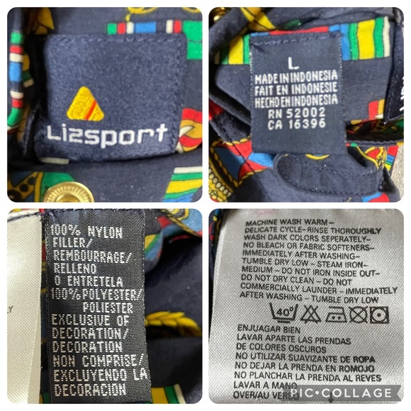 Vtg LizSport Medal Print/Red Reversible Preppy Vintage Military Zip Vest - Sz L - Picture 5 of 16